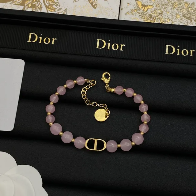 Dior Rose Des Vents Pink Gold Beaded Hardware Necklace 4