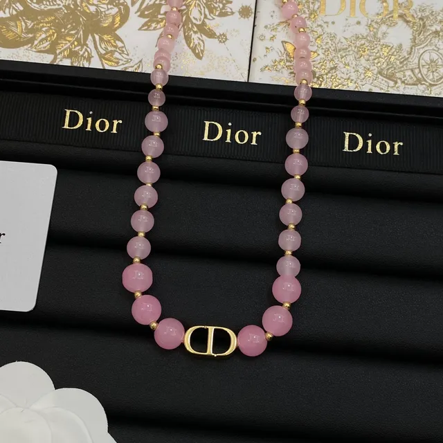 Dior Rose Des Vents Pink Gold Beaded Hardware Necklace 5