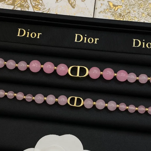 Dior Rose Des Vents Pink Gold Beaded Hardware Necklace 6
