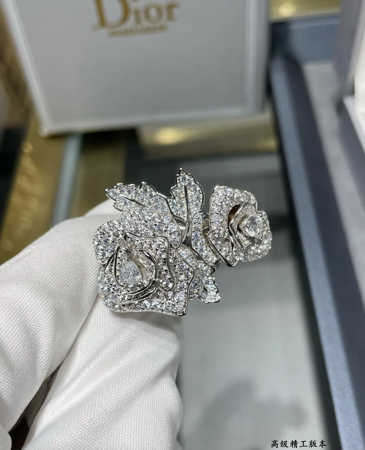 Dior Rose Motif Pavé Crystal Earrings 6