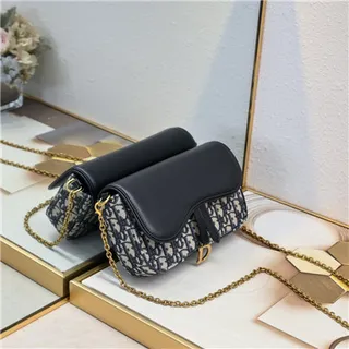 Dior Saddle Black Navy Monogram Canvas Shoulder Bag 9