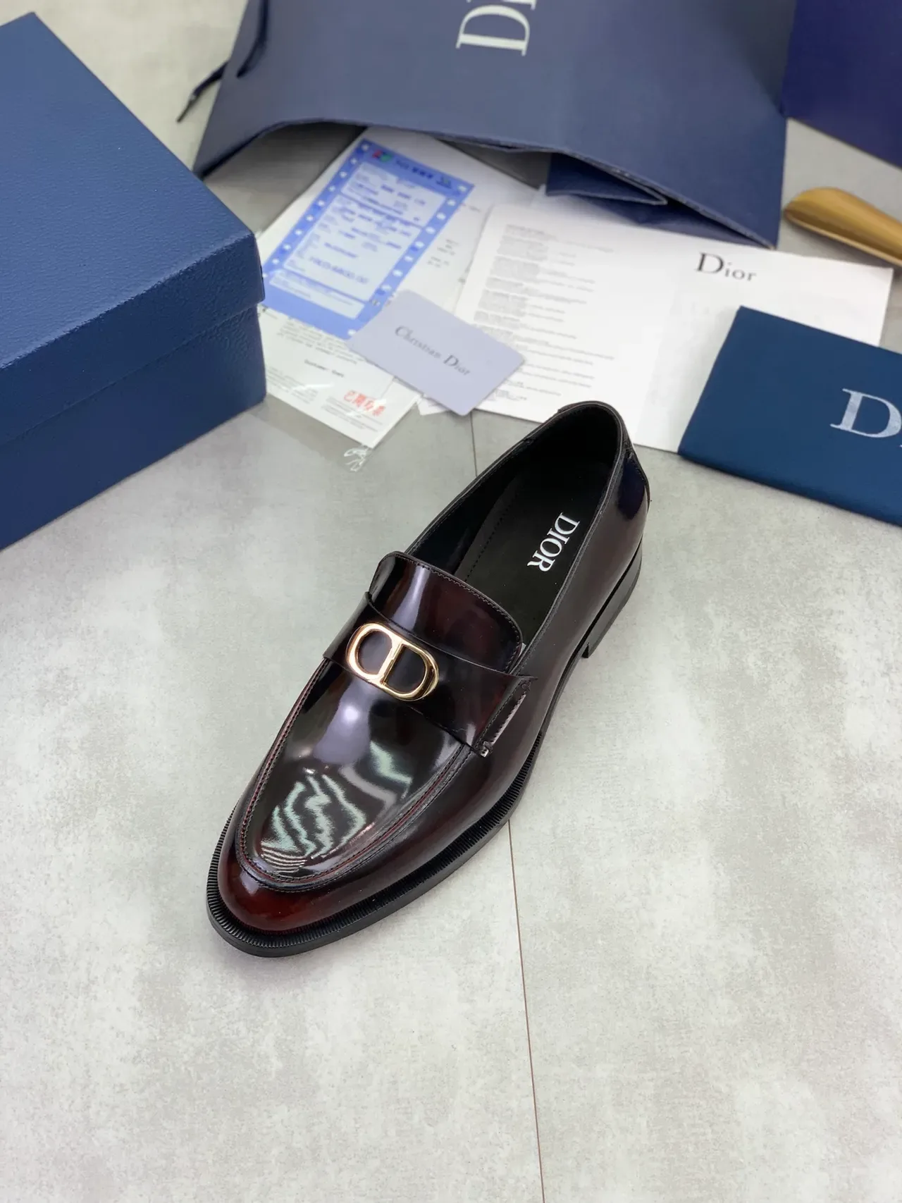Dior Mocasín Sella Burdeos Cuero Patent 4