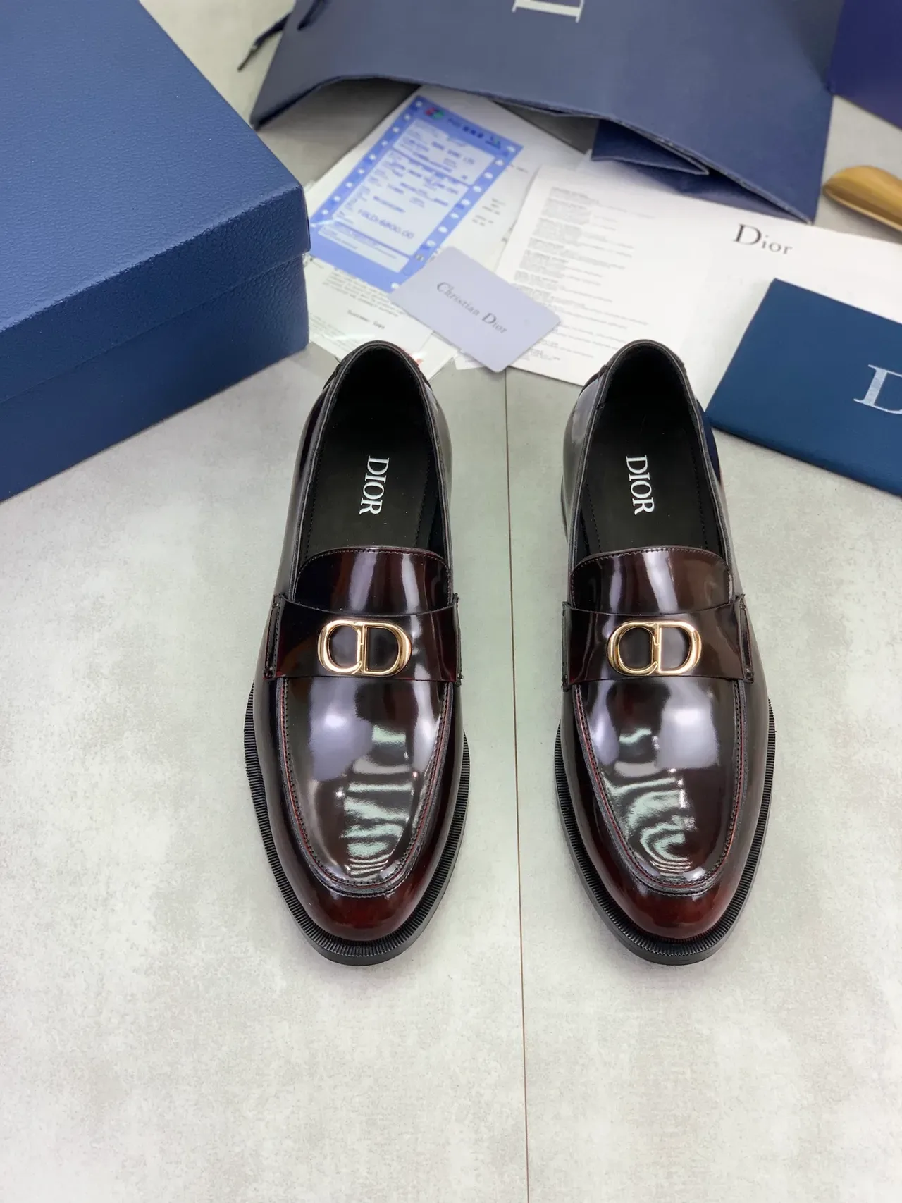 Dior Mocasín Sella Burdeos Cuero Patent 5