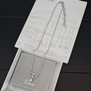 Dior Silver Crystal D-Motif Pendant Necklace