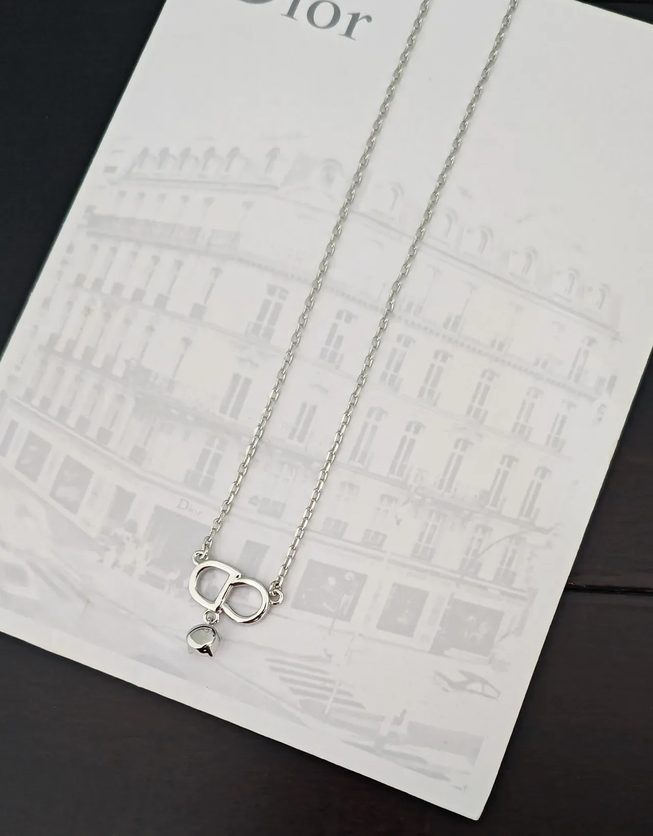 Dior Silver Crystal D-Motif Pendant Necklace 2