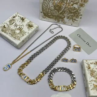 Dior 银金色粗链式链条双色项链