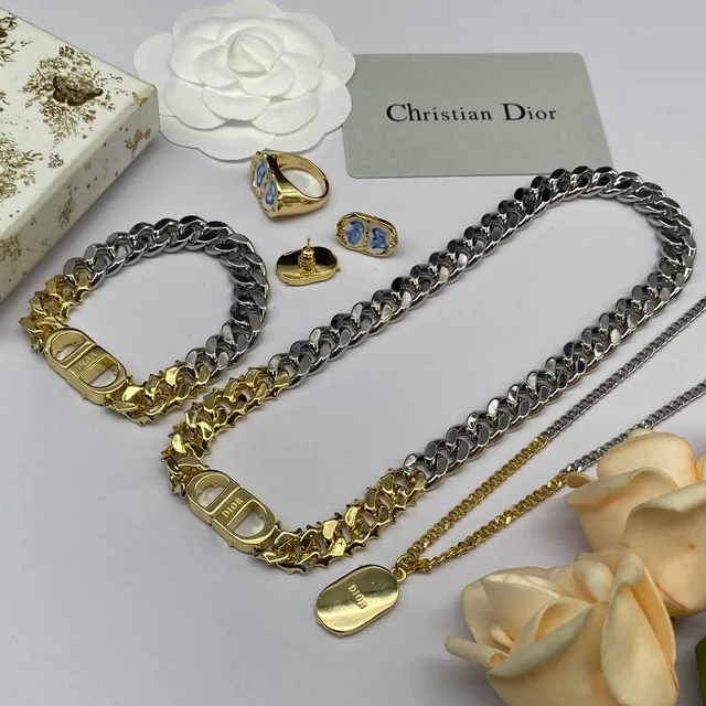 Dior Silver Gold Chunky Curb-Link Chain Two-Tone Necklace 2