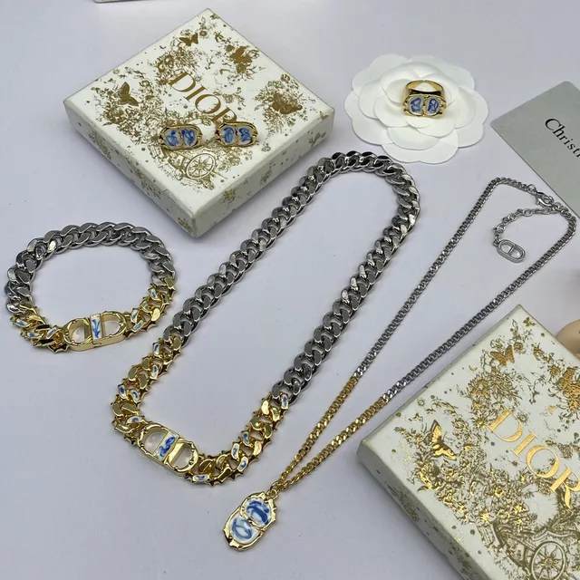 Dior Silver Gold Chunky Curb-Link Chain Two-Tone Necklace 9