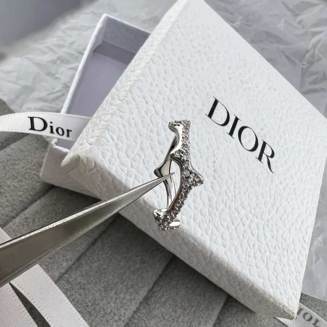 Dior Silver Gold Sculptural Pavé-Set Edges Ring 3