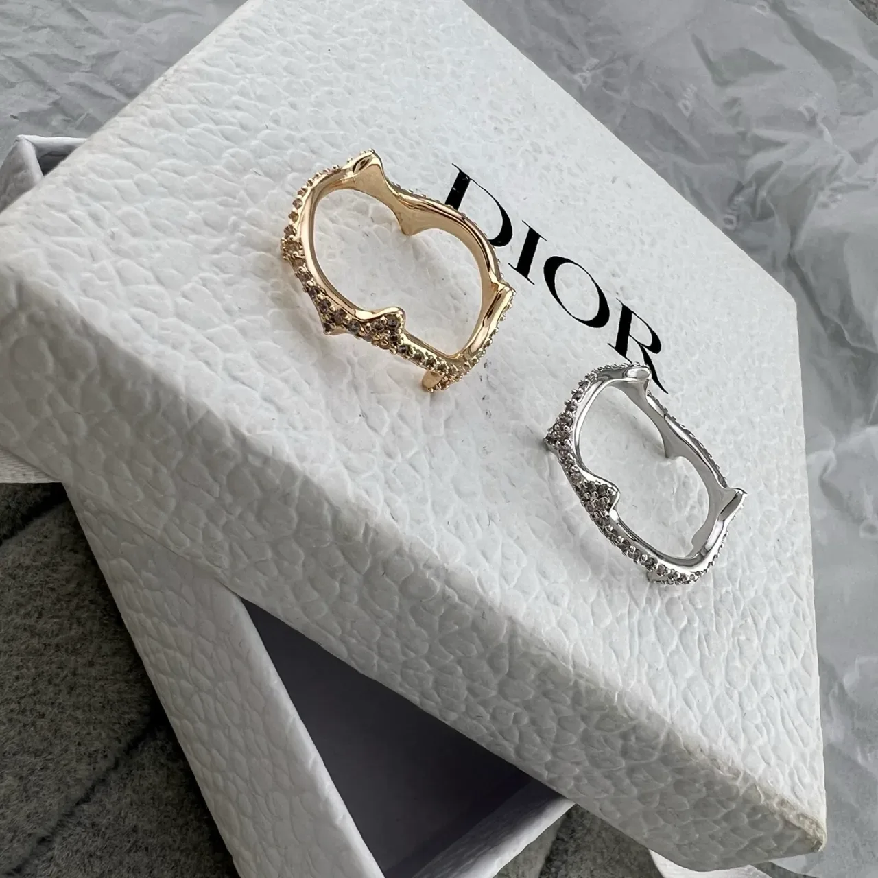 Dior Silver Gold Sculptural Pavé-Set Edges Ring 4