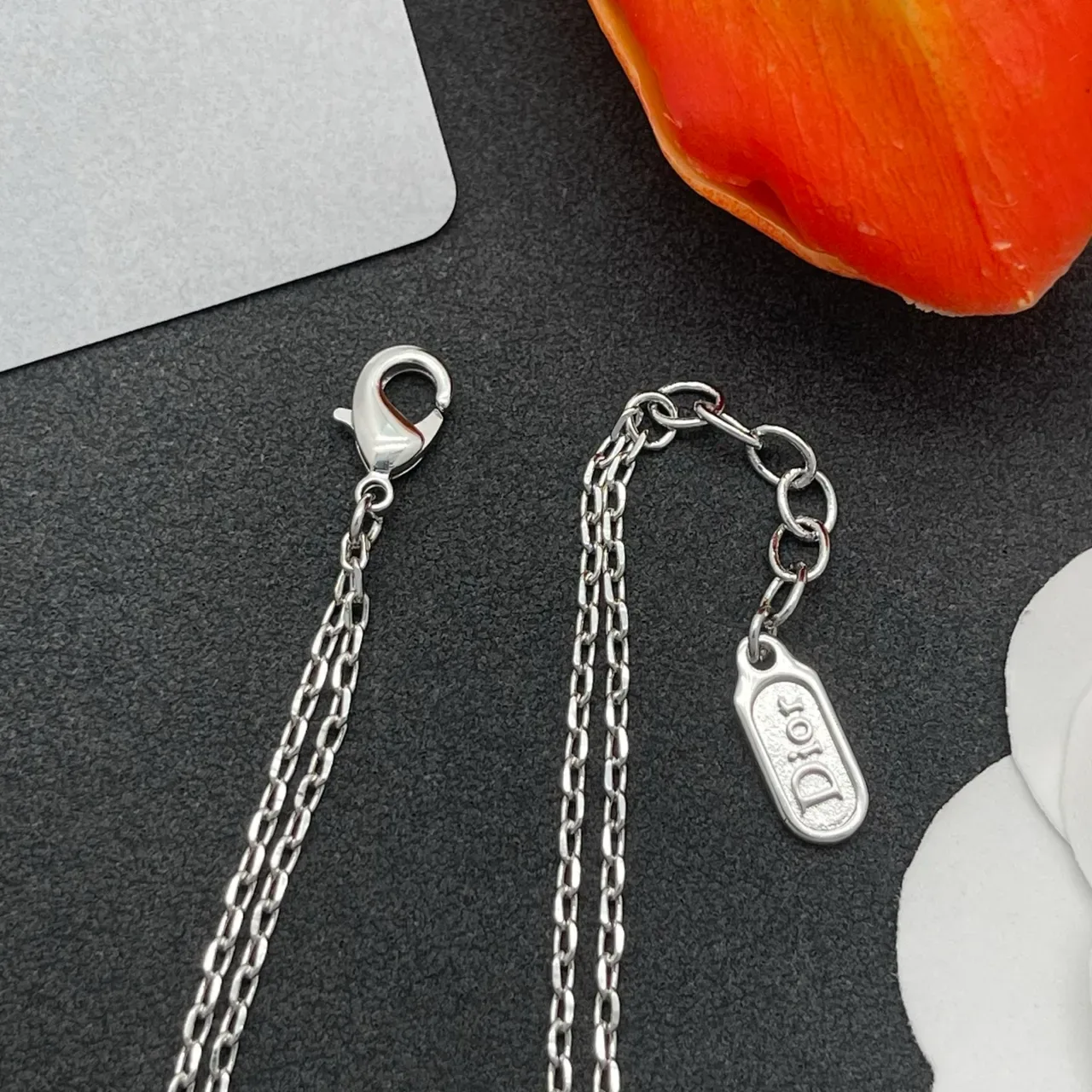 Dior Silver White Double-Chain Floral Charm Bracelet 6