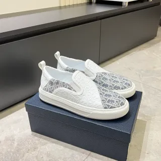Dior White Gray Slip-On Monogram-Print Lifestyle Sneakers