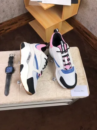 Dior White Pink Sole Color-Blocked Mesh And Synthetic Chunky Sneakers 1