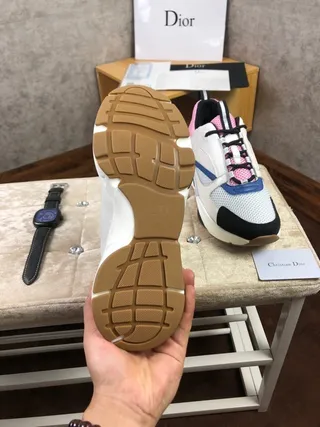 Dior White Pink Sole Color-Blocked Mesh And Synthetic Chunky Sneakers 4