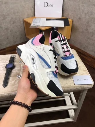 Dior White Pink Sole Color-Blocked Mesh And Synthetic Chunky Sneakers 5