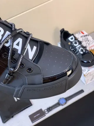 Dolce & Gabbana Logo-Laced Black Glossy Toe Strap Sneakers 4