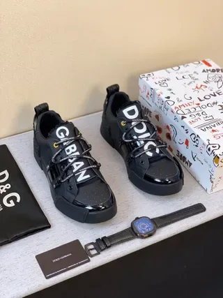 Dolce & Gabbana Logo-Laced Black Glossy Toe Strap Sneakers 5