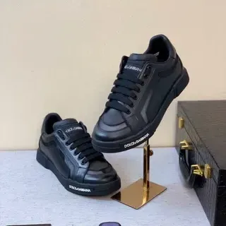 Dolce & Gabbana Portofino Black Leather Lifestyle Sneakers