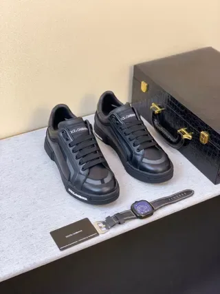 Dolce & Gabbana Portofino حذاء رياضي جلد أسود للأسلوب الحياتي 7