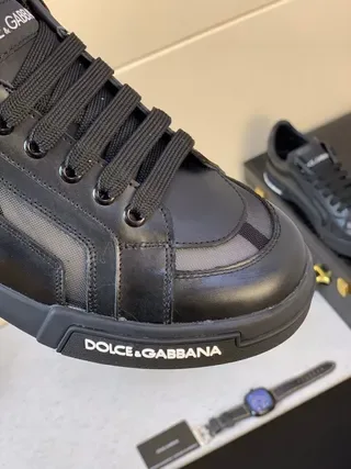 Dolce & Gabbana Portofino حذاء رياضي جلد أسود للأسلوب الحياتي 9