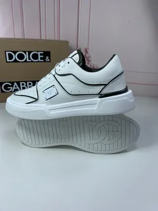 Dolce & Gabbana Portofino Tênis Lifestyle Branco Preto com Superior de Couro Imitado e Piping de Contraste 3