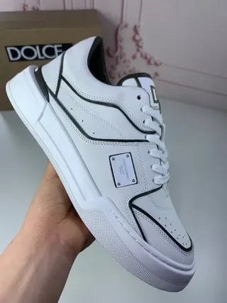 Dolce & Gabbana Portofino Tênis Lifestyle Branco Preto com Superior de Couro Imitado e Piping de Contraste 4