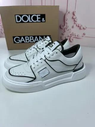 Dolce & Gabbana Portofino Tênis Lifestyle Branco Preto com Superior de Couro Imitado e Piping de Contraste 6
