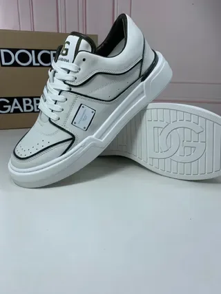Dolce & Gabbana Portofino Tênis Lifestyle Branco Preto com Superior de Couro Imitado e Piping de Contraste 7