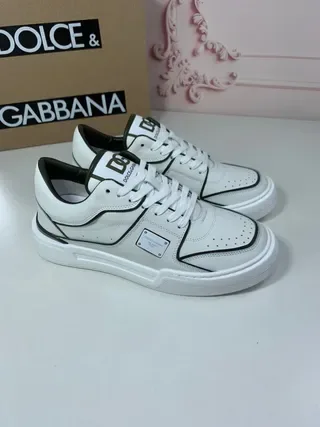 Dolce & Gabbana Portofino Tênis Lifestyle Branco Preto com Superior de Couro Imitado e Piping de Contraste 9