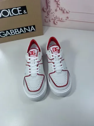 Dolce & Gabbana Portofino أبيض أحمر جلد علوي تبايني تلبيس حذاء رياضي أسلوب حياة 2