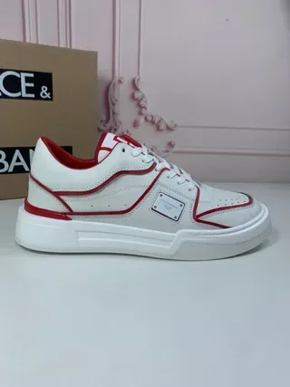 Dolce & Gabbana Portofino أبيض أحمر جلد علوي تبايني تلبيس حذاء رياضي أسلوب حياة 3