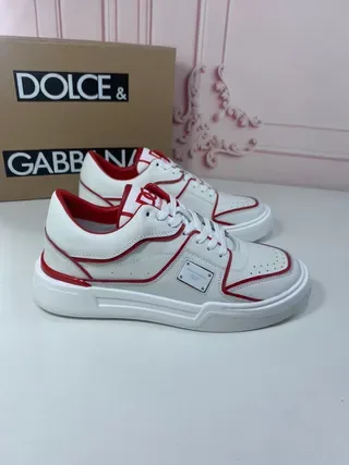 Dolce & Gabbana Portofino أبيض أحمر جلد علوي تبايني تلبيس حذاء رياضي أسلوب حياة 4