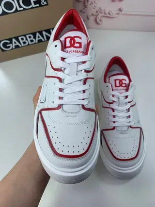 Dolce & Gabbana Portofino أبيض أحمر جلد علوي تبايني تلبيس حذاء رياضي أسلوب حياة 5