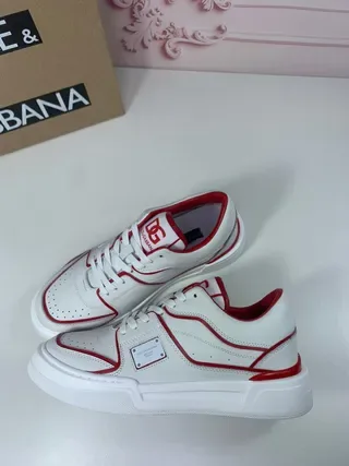 Dolce & Gabbana Portofino أبيض أحمر جلد علوي تبايني تلبيس حذاء رياضي أسلوب حياة 8