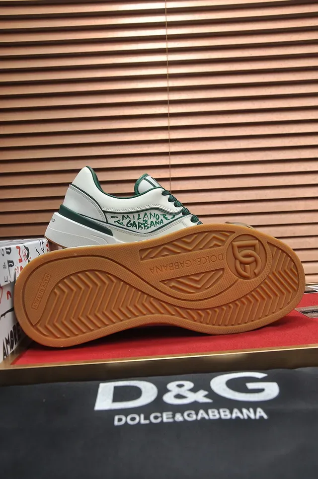 Dolce & Gabbana Sneakers lifestyle en cuir avec imprimé graffiti, plateforme basse, blanc et vert 4