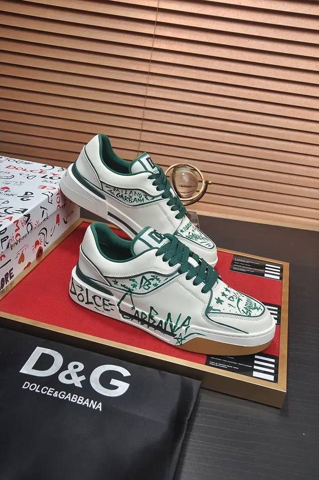 Dolce & Gabbana Sneakers lifestyle en cuir avec imprimé graffiti, plateforme basse, blanc et vert 5