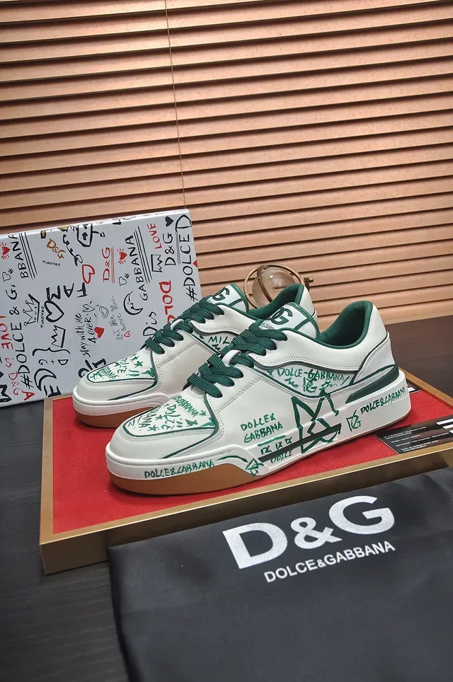 Dolce & Gabbana Sneakers lifestyle en cuir avec imprimé graffiti, plateforme basse, blanc et vert 7