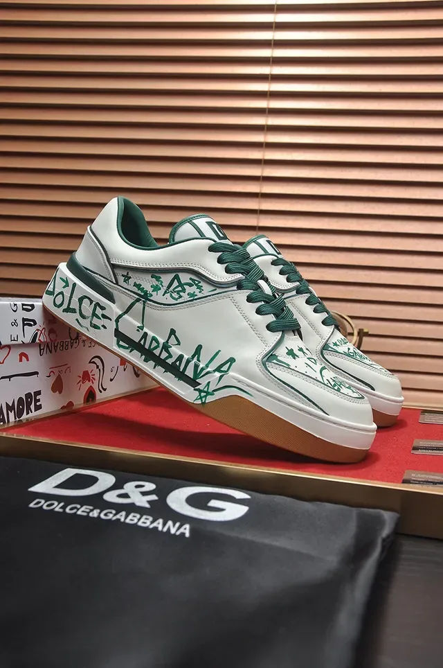 Dolce & Gabbana Sneakers lifestyle en cuir avec imprimé graffiti, plateforme basse, blanc et vert 8