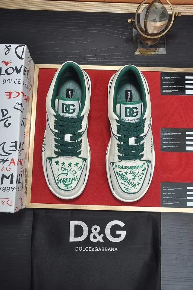 Dolce & Gabbana Sneakers lifestyle en cuir avec imprimé graffiti, plateforme basse, blanc et vert 9