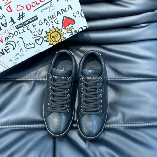 Dolce & Gabbana 黑色光滑皮革生活方式运动鞋