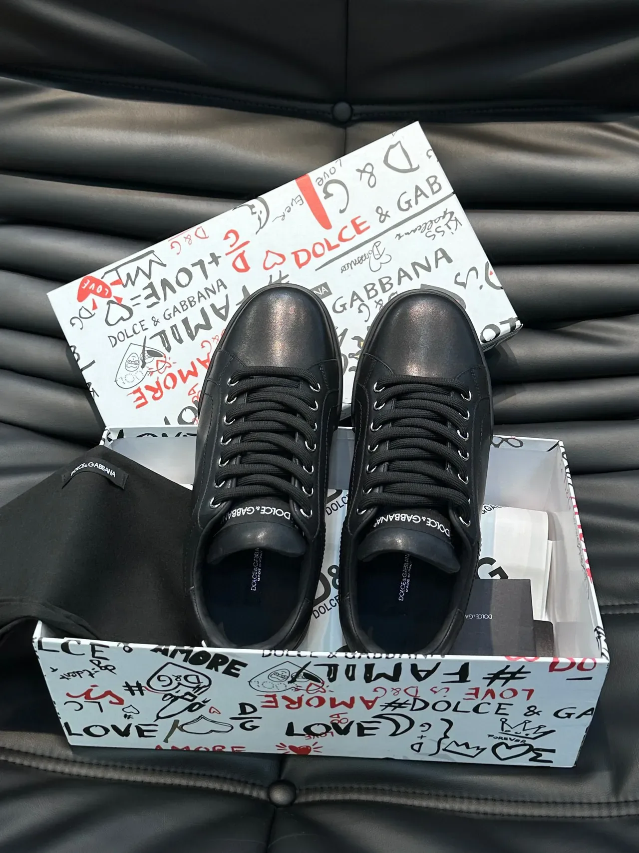 Dolce & Gabbana Black Smooth Leather Lifestyle Sneakers 2