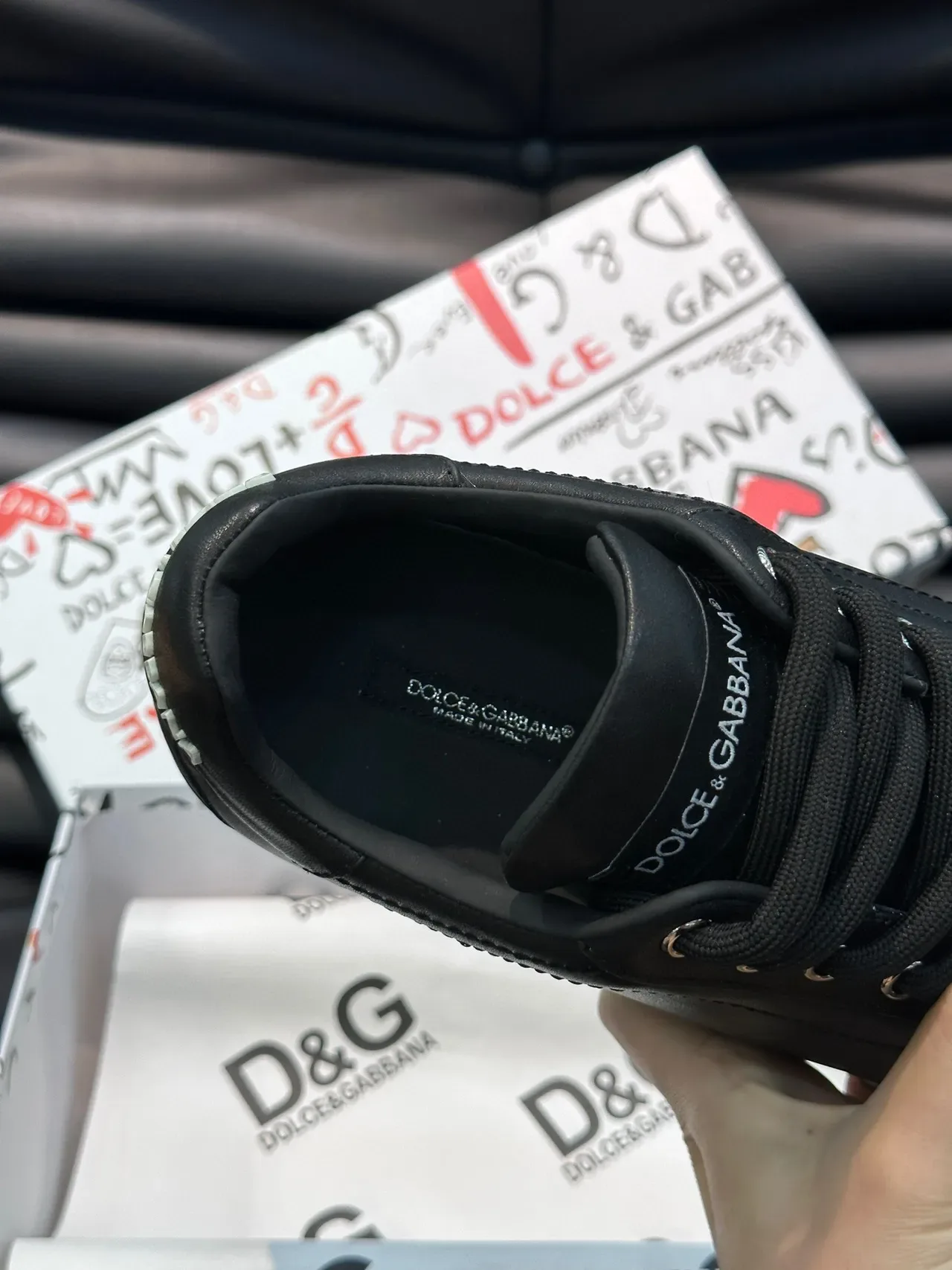 Dolce & Gabbana Black Smooth Leather Lifestyle Sneakers 3
