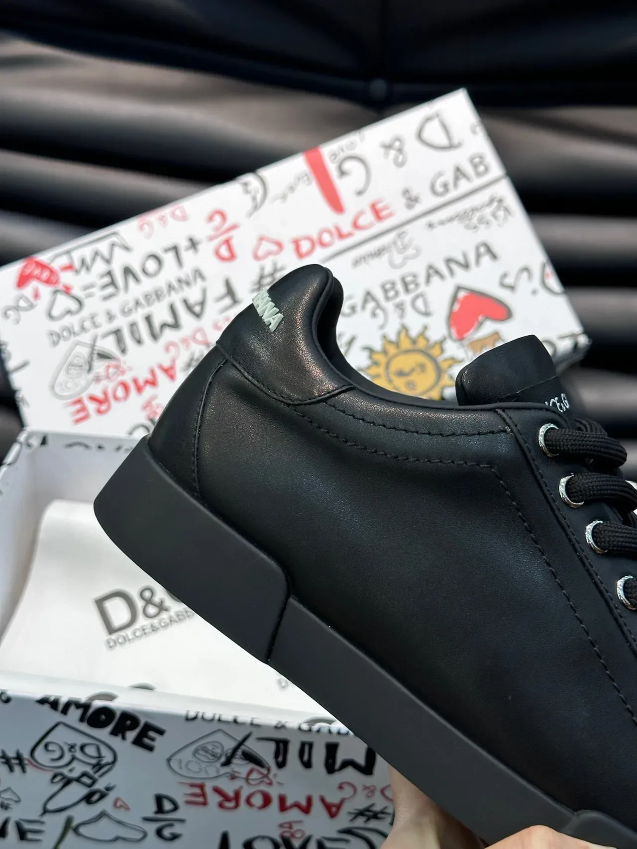 Dolce & Gabbana Black Smooth Leather Lifestyle Sneakers 4