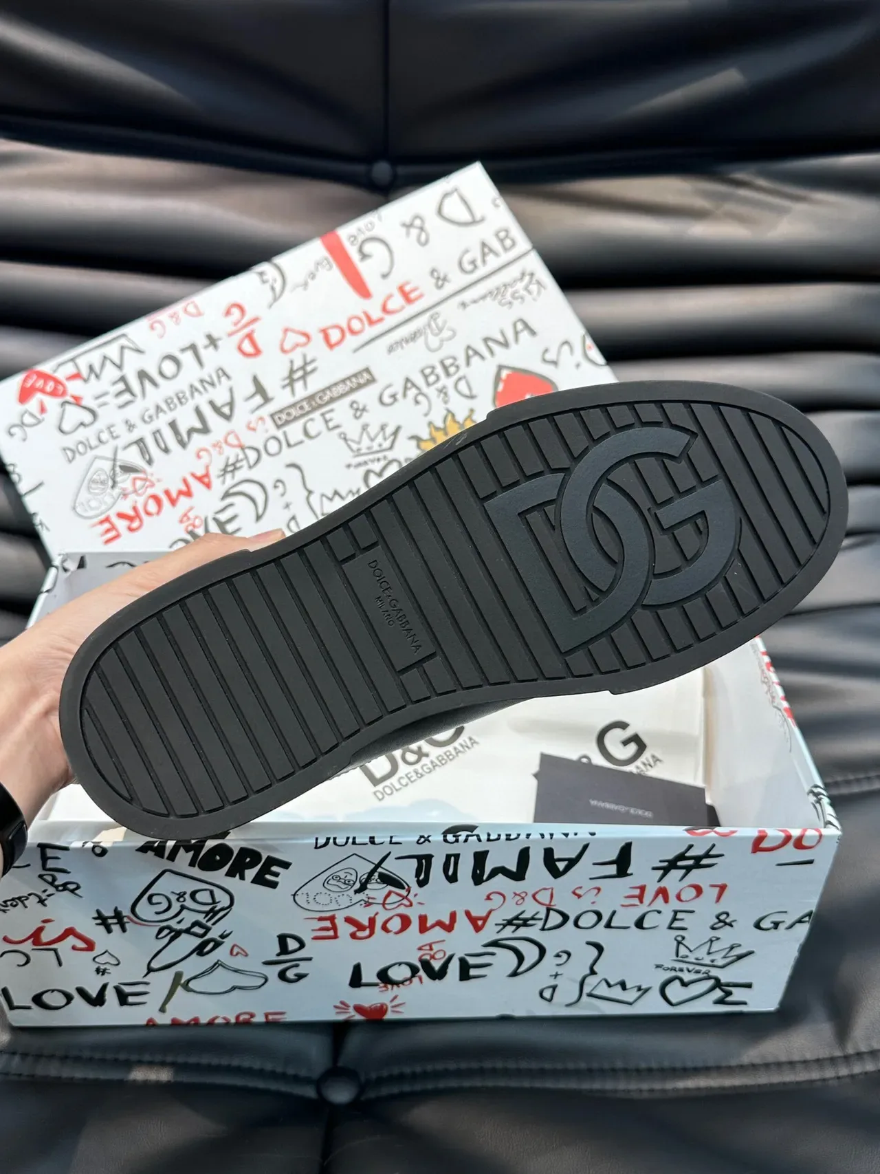 Dolce & Gabbana Black Smooth Leather Lifestyle Sneakers 5