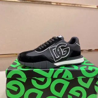 Dolce & Gabbana Black White Monogrammed Side Panel Suede And Synthetic Hybrid Upper Lifestyle Sneakers