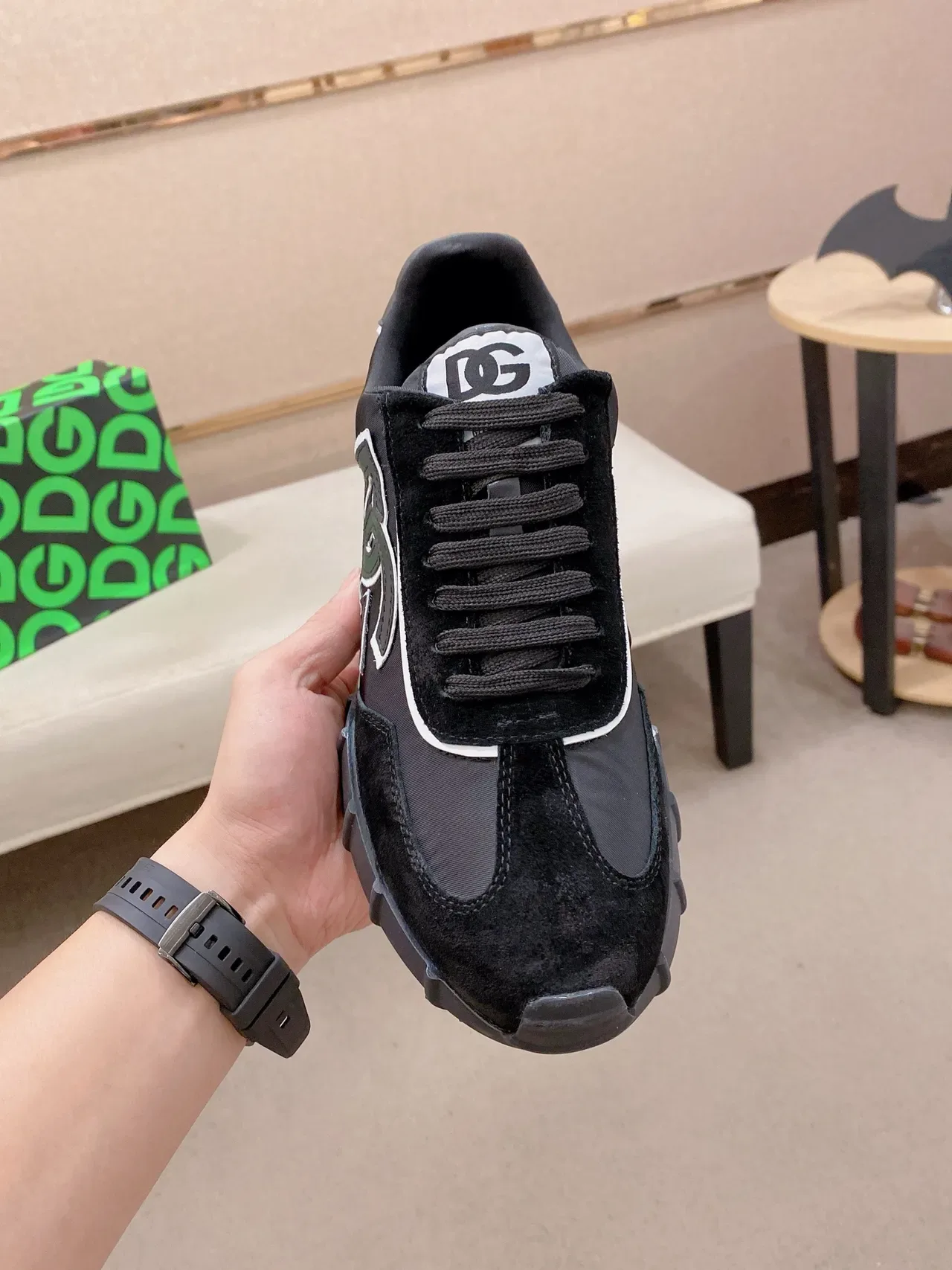 Dolce & Gabbana Noir Blanc Panneau Latéral Monogrammed Daim et Synthétique Hybride Sneakers Lifestyle 5