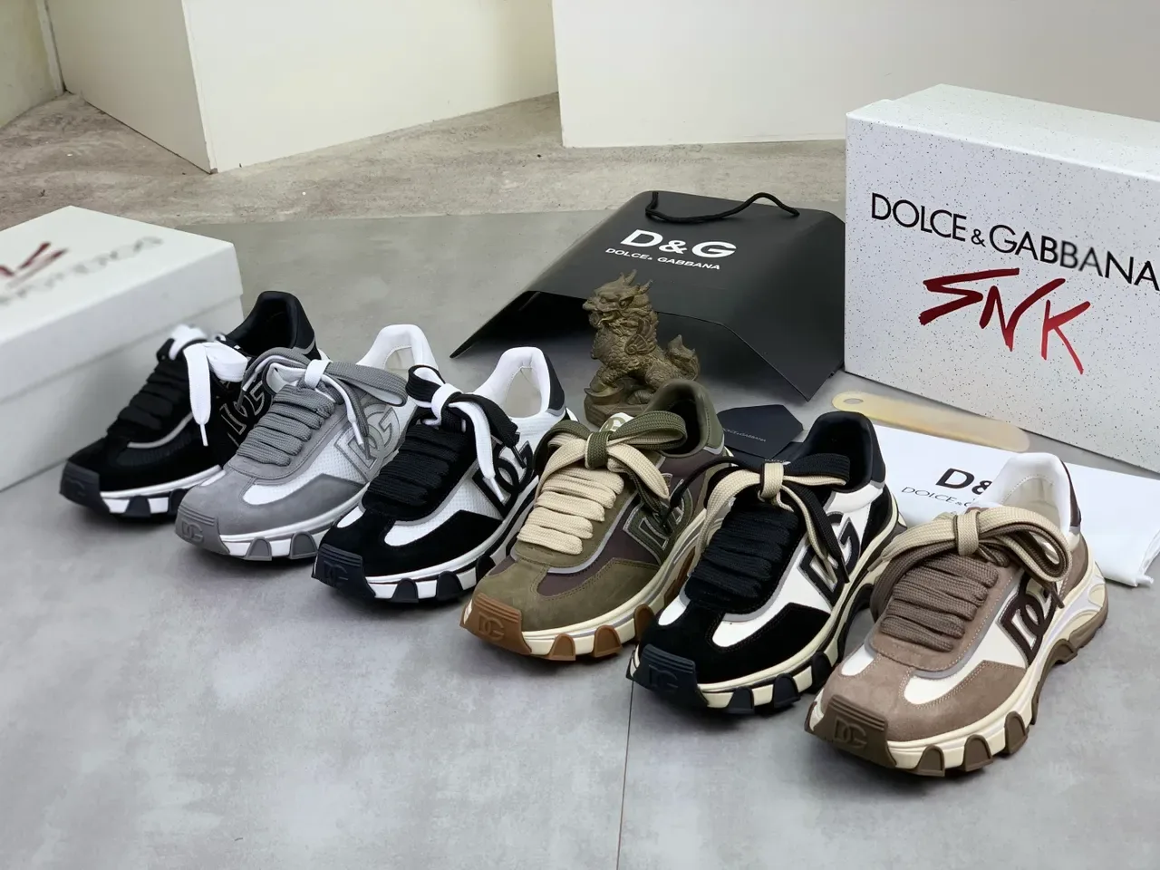 Dolce & Gabbana Black White Monogrammed Sole Chunky Sneakers 2