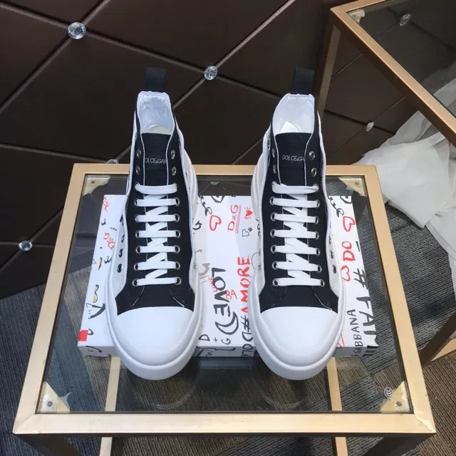 Dolce & Gabbana NS1 Black and White Canvas High-Top Lifestyle Sneakers 9