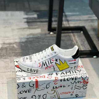Dolce & Gabbana NS1 Graffiti White Leather Lifestyle Sneakers