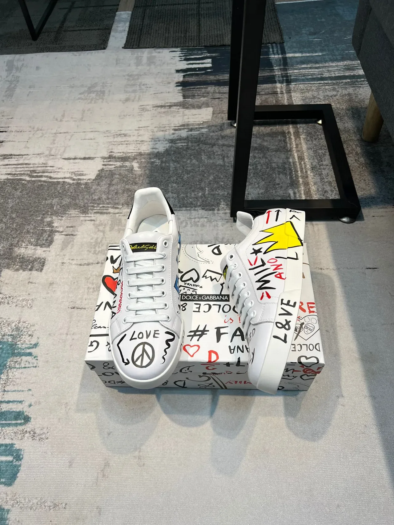 Dolce & Gabbana NS1 Graffiti White Leather Lifestyle Sneakers 4